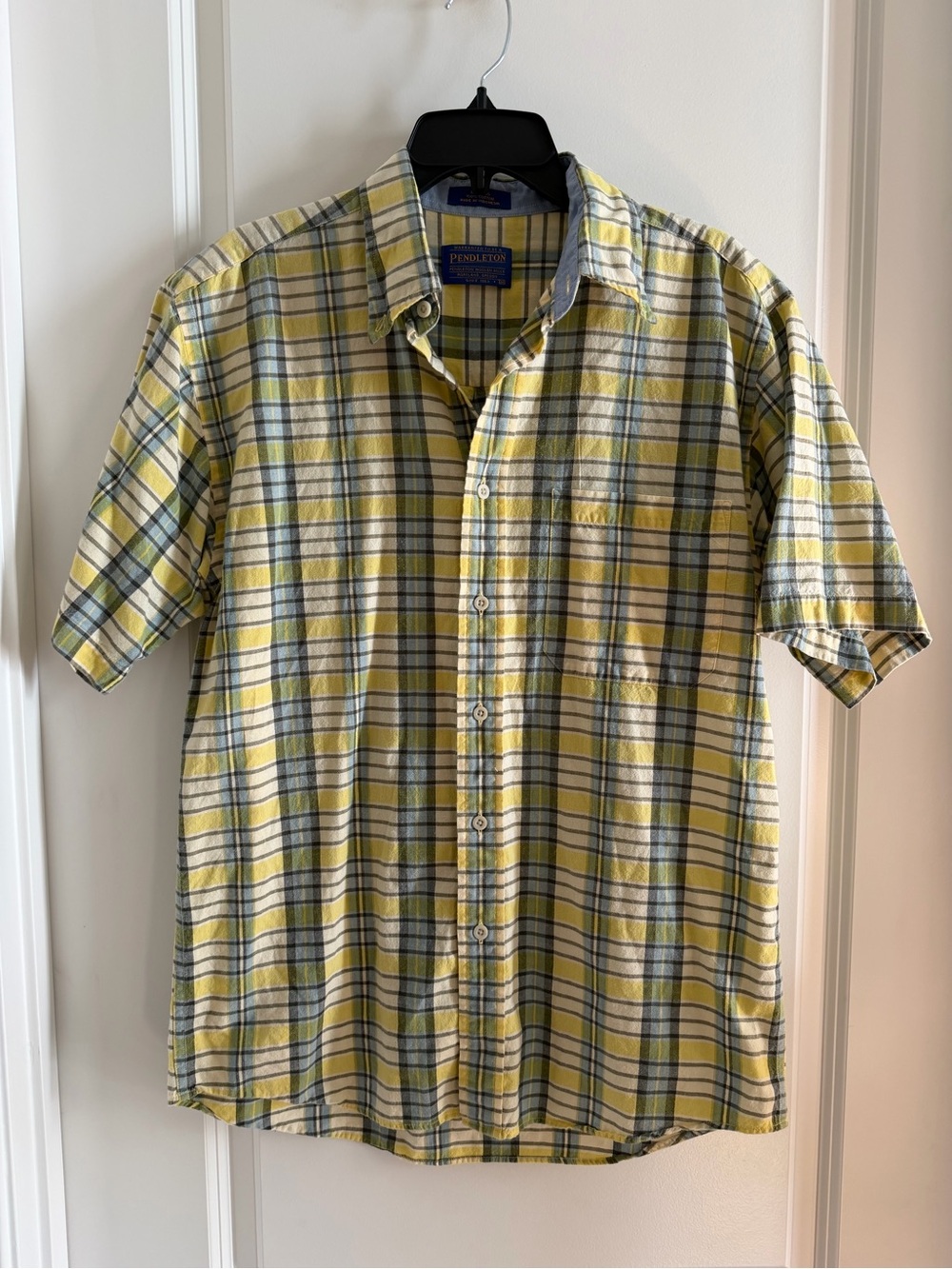 Pendleton Yellow and Gray Plaid Short-Sleeve Button-Down Shirt